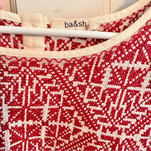 Ba&sh Women Size XS/ 0 Boho Hippie CrossStitch Embroidered Blouse White & Red - Picture 3 of 5